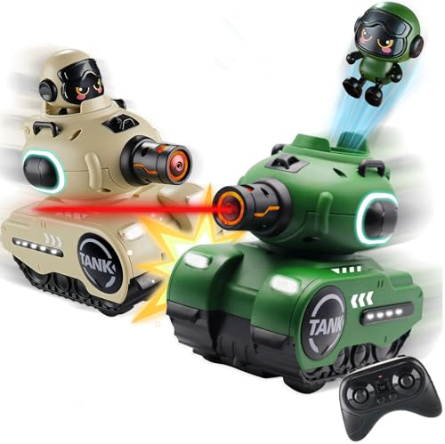 OBEST 2 Pezzi Telecomandato Combattimento Auto, 2,4 GHZ RC Battaglia Carro Cisterna, 360° Rotazione Telecomando Giocattolo con Luce LED e Musica, Catapulta Carrozze armate per 6+ Anni Ragazzi/Ragazze