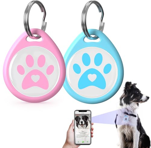 2-Pack -Smart QR Code Pet ID Tag for Dogs - Instant GPS Location Alert via Email, No App/Subscription Required, Waterproof Anti-Lost Personalized Dog Collar Accessories (Blue&Pink, for Dog - 1.2)