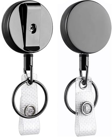 2 llaveros retráctiles, carrete de insignia resistente, carrete retráctil con llavero, para tarjetas de identificación, pase de seguridad y uso al aire libre con clips de bloqueo seguro (cuerda de