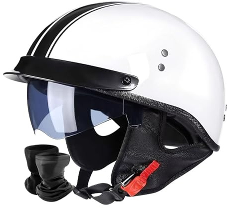 Half Shell Motorcycle Helmet ECE-Certified - ABS Shell, Quick-Release & Removable Visor for Adults - Retro Jet Helmet for Chopper, Scooter, Moped