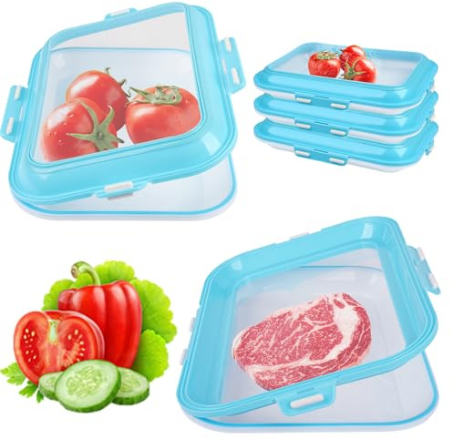 mumisuto Porta Embutidos Fresh, 3 Bandejas Para Almacenar Alimentos Al Vacío, Tapers Para Comida Hermetico, Sin Bpa, PP Ni Tpu Flexible, Azul