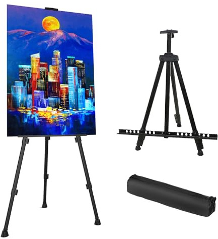 Stand for Painting, Art Easel for Sign Black Aluminum Metal Tripod Stand - Adjustable Height 17 to 66 with Portable Bag for Canvas Painting for Table-Top/Floor, Drawing, Display, Poster, Can
