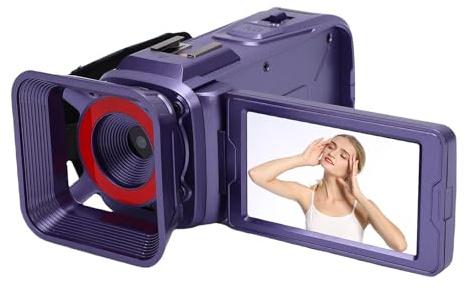 SENECESLI 4K Videokamera Camcorder 64MP Vlogging Kamera für YouTube 18x Digital Zoom 3 Bildschirm, für Reisen, Schulaufnahmen, 1/4 Zoll Gewindeloch (Purple)