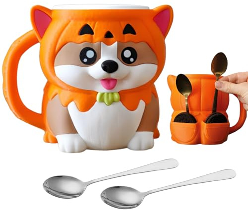 Soporte Para Helado De Medio Litro,Taza De Halloween De Calabaza Perro Lindo,Porta Tazones De Yogur Con Asa Y Cuchara | Para Amantes De Los Animales Hogar Adultos Escuela Fiesta Camping Picnic Viaje