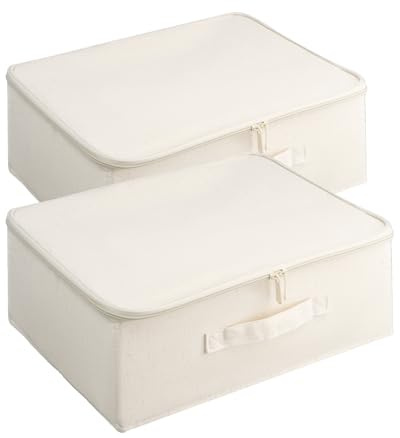 Samlonge 2 piezas Caja de Almacenamiento con Tapa, Gran capacidad Plegable caja almacenaje con asas y doble cremallera, Limpieza repetible organizador ropa para guardar mantas y ropa (40 * 30 * 21cm)