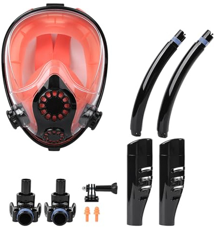 Gafas de Buceo para Adulto Silicona Negra y Naranja con Tubo de respiración Ajustable - Antiempañamiento y Impermeable para Snorkel en Hombres y Mujeres