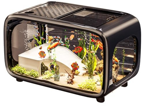Pompe et Filtre intégrés, Piscine en Verre 24x17x29 cm, 8 litres, Blanc, Piscine de Poisson pour Aquatiques, Ensemble Complet d'aquarium avec éclairage LED, réservoir Nano pour la Maison ou Le