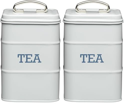 KitchenCraft - Recipiente para Té Estilo Vintage, Acero Inoxidable, 11 x 17 cm, Latas para Café y Azúcar a Juego Disponibles - Gris Cool French (Paquete de 2)