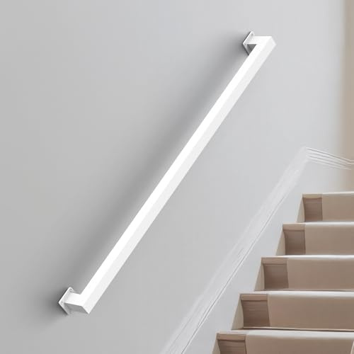 NArra 60CM/2FT Square Tube Handrail,Wall Mount Staircase Rail,200kg Load | White Handrail Pipe Stair Industrial Stair Rail For Indoor Outdoor Steps,Carbon Steel Non-Slip Grab Handle For Loft Porch