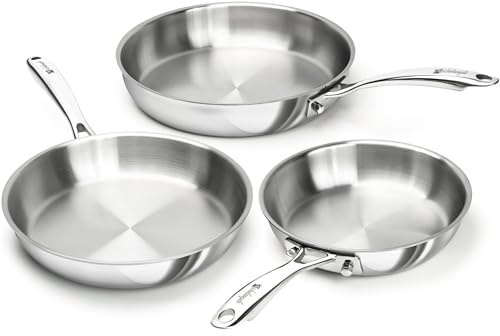 MICHELANGELO Fully Clad Tri-Ply Stainless Steel Frying Pan Set 20+24+28cm | Induction Compatible, Long Lasting Kitchen Use, Saves Kitchen Space, Ideal For Frying Searing And Everyday Family Meals