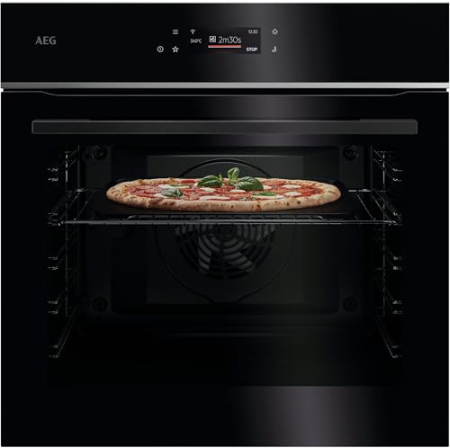 AEG Wifi Einbau-Pizzaofen, Pizza in 150 Sek bei 340°C, Schwarz, TX7PB62WSB | Pizza in Restaurantqualität, Pyrolyse-Selbstreinigung, gusseiserne Pizzaplatte, Pizzaschieber, Touch-Display, App-Rezepte