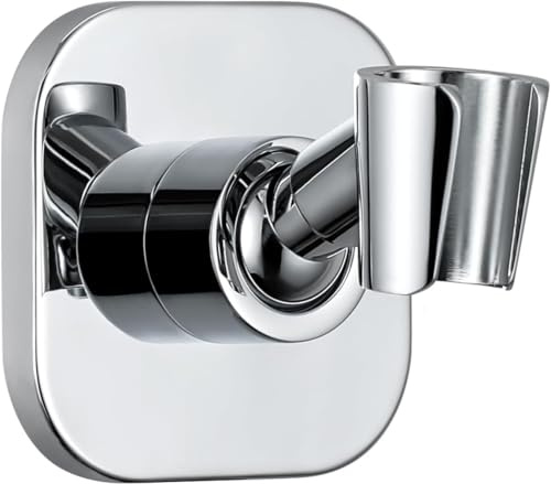Hardivalue Duschkopfhalterung aus Metall mit Kugelgelenk | Verstellbarer Brausehalter zur Klebe- oder Schraubmontage, komplett mit Zubehör, verchromt, Silber