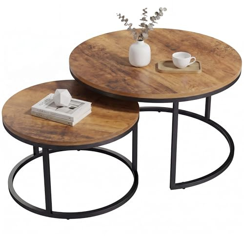 HOMCOM Set de 2 Mesas de Centro Redondas Nido, 60x60x 45 cm, Marrón