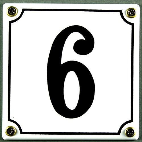 Buddel-Bini Wetterfestes Emaille Hausnummernschild 6 weiß 12x12 cm sofort lieferbar Hausnummer Emailleschild