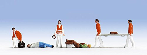 NOCH® Sanitäter Set, Rettungspersonal mit Unfallopfern, Figuren für Modellbahnund und DIY-Projekte Spur H0 und Dioramen