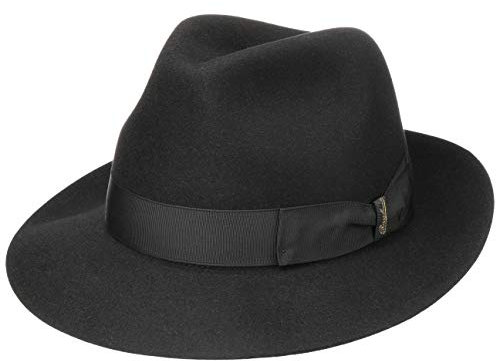Borsalino Alessandria Superior Haarfilzhut Filzhut Herrenhut Fedora Herren - Made in Italy mit Futter, Ripsband Frühling-Sommer Herbst-Winter - 60 cm schwarz