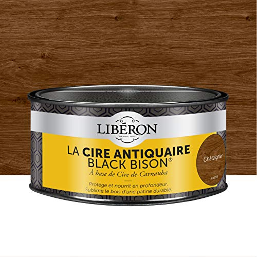 Libéron Cire Antiquaire Black Bison en Pâte, Châtaignier, 500cc | A base de cire de Carnauba, Protège et nourrit en profondeur, Sublime le bois d'une patine durable
