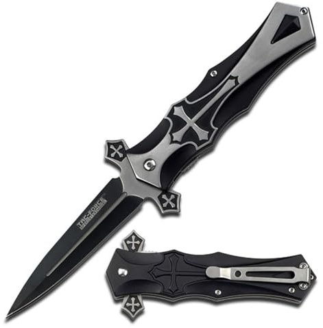 Tac Force stainless steel Dagger Style Folding Knife, Black