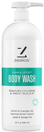 Zealios Swim & Sport Body Wash for Swimmers & Athletes 32oz Skin Care Solution for Men & Women, Removes Chlorine, Sweat & Odor, Provides Cleansing and Hydration from Pool Chemicals, Light Citrus Scent