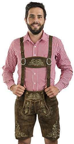 Schöneberger Trachten Pantalones de Otoño de Cuero Marrón - Finos Bordados - Pantalones Clásicos de Cuero Trachten Incl. Tirantes (54, Marrón)