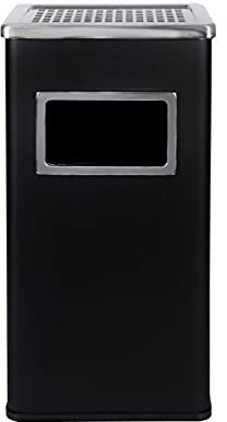 2 in 1 Standaschenbecher mit Mülleimer, Stahl, 61cm, 45L, entnehmbarer Aschenbecher, Inneneimer, Ascher, eckig (Schwarz Eckig)