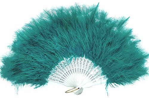 FANSOFFANS Marabou Feather Hand Fan 45cm, Fancy Dress Wedding Party Favour Gift Outdoor Vintage Dance Photoshoot (Turquoise)