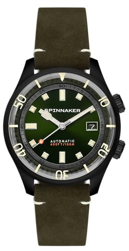 Spinnaker Herren 42mm Bradner Automatik Military Green 3-Zeiger-Uhr mit Echtlederarmband SP-5062-04
