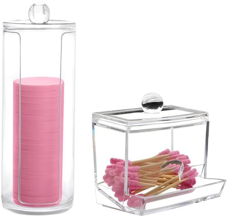 CAILI 2Pcs Wattestäbchen Behälter,Wattepadspender,Transparenter Aufbewahrungsbox aus Baumwolle,für Bad Make Up Wattepads Aufbewahrung