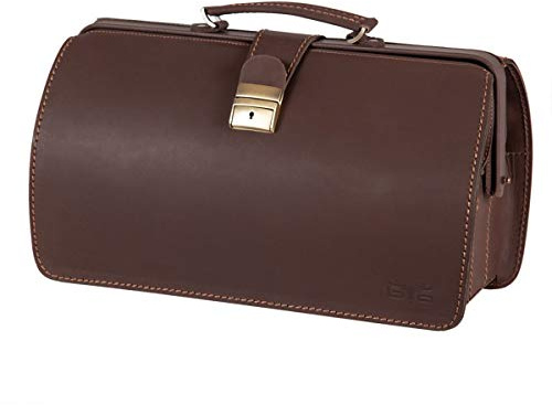 MIKA 28072222 - Doktorkoffer Heston aus Echt Leder/Sattelleder, Doktortasche mit Hauptfach und Schloss, Arztkoffer für Damen und Herren, Hebammentasche, Arzttasche in Dunkelbraun ca. 43 x 17 x 23 cm