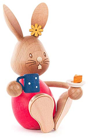 Rudolphs-schatzkiste påskhare kanin stupsi med kaffekopp u. Tårta H: 11,2 cm ny Erzgebirge påskfigur påskdekoration