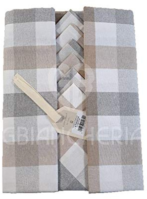 GBiancheria Tovaglia da Tavolo con TOVAGLIOLI in Cotone Pettinato Tinto in Filo dis. VICHY Grigio per 4, per 6, per 8, per 12 e per 18 persone Made in Italy (Per 6 persone)