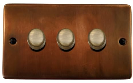 G&H CTC513 Standard Plate Tarnished Copper 3 Gang 1 or 2 Way V-Pro LED Dimmer Switch