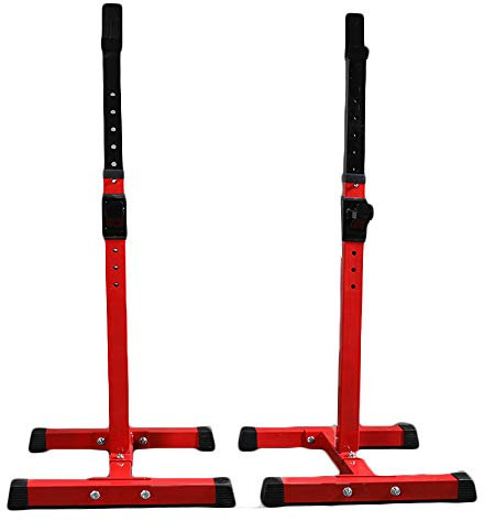 Barbell Rack Squat Stand Höhenverstellbare Bankdrücken Tauchstation 550LBS Max. Last Multifunktions Gewichtheben Home Gym Family Fitness,red