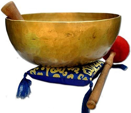 Cuencos tibetanos antiguos del Himalaya, de metal martilleado, con mazo y cojín para meditación, cánticos, para la oración curativa y yoga (28 cm)