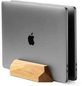 Oakywood Vertical Laptop Stand Wood - Adjustable Dual Slot Dock for Desk, Compatible with All MacBook Pro, MacBook Air, iPad, Handmade Oak Wood, Computer Stand, Holder for 2 Devices