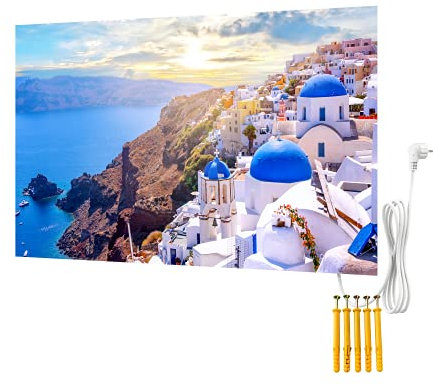 BR Bringer Bild Infrarotheizung rahmenlos 800 Watt - Bildheizung mit UV Druck - 100x60x1,8cm - Santorini, Griechenland