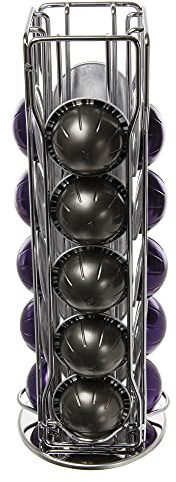 Paxanpax Lot de 20 porte-capsules à 4 rangées pour capsules de café Nespresso Vertuo Base rotative à 360°, Argenté.
