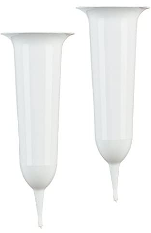 Tymar Grabvase, 2er-Pack, Friedhofsvase mit Erdspieß, Grabschmuck, Vase für Grab, Kunststoff (Weiß, ø 11,9 cm) | Vase für Grab, Kunststoff, Grabschmuck