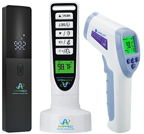 Amplim W1 F1 F2 Non-Contact Touchless Infrared Digital Forehead Thermometer for Adults and Babies (Pack of 3)