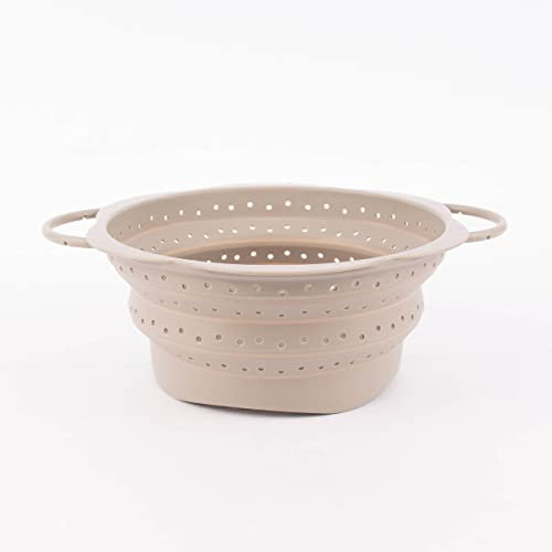 Kochblume Faltsieb L | Premium-Silikon & BPA frei| Hitzebeständig | Spülmaschinenfest | Platzsparend | Farbe: taupe