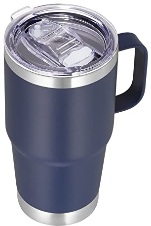VEGOND 20 oz Tumbler with Handle Lid and Straw, Stainless Steel Insulated Travel Coffee Mug Spill Proof Double Wall Metal Tumbler Cup Keeps Drink Hot and Cold, Navy Blue 1 Pack