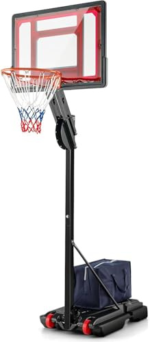 GYMAX 10 FT/12FT Basketball Hoop and Stand, Portable Basketball Set with 32''/44'' Backboard, Wheels, Stable Base & Secure Bag, Professional Basketball Hoop System for (155-310cm), Black