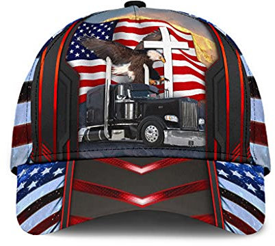 501 Baseball Kappe Mütze Black Truck One Nation Under God Trucker Trucking Traktoranhänger Geschenkidee Amerika Us-Flagge Unisex Baseballmütze Verstellbar Vintage Baseballkappe Für Kletter Golf