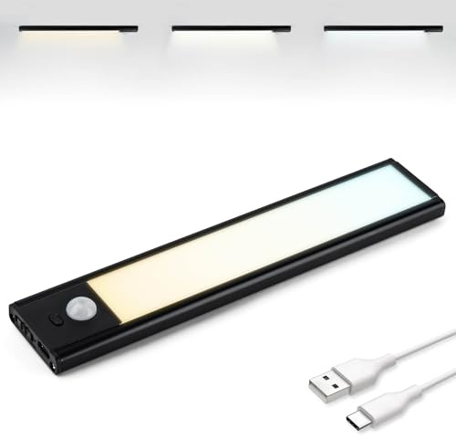 Brendz Luce Armadio LED con Sensore di Movimento, 3 Temperature di Colore | Dimmerabile, Magnetica Ricaricabile Luci Led, Luce Notturna, Lampada per Armadio, 20cm, Nero