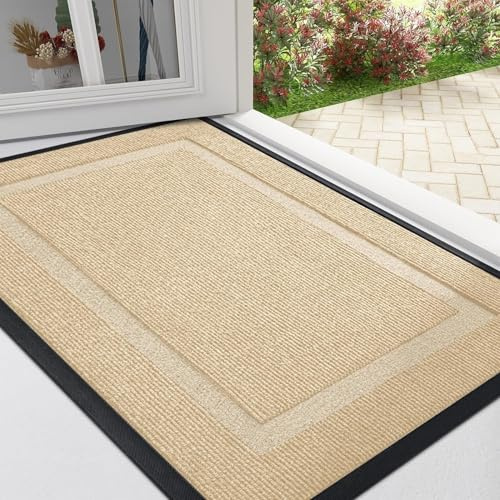 Homaxy Non Slip Door Mat, Dirt Trapper Door Matts Indoor, 43x76, Beige | Rubber Backing, Absorbent, Heavy Duty, Easy Clean, for Entrance, Kitchen and Garden, Outdoor, Doormat, Floor Mat