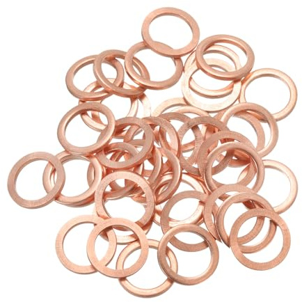sourcing map Guarnizione ad anello di tenuta in rame, diametro interno 10 mm, diametro esterno 14 mm, rondelle piatte per tappi di coppa acqua, carburante, raccordi idraulici, confezione da 40,