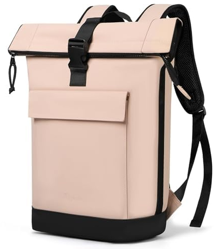 Lekeinchi Rolltop Rucksack Damen & Herren, Elegant Laptop Rucksack Wasserdicht mit 17 Zoll Laptopfach, Großer Reiserucksack Tagesrucksack Schulrucksack für Reisen, Uni Schule, Arbeit - Rosa