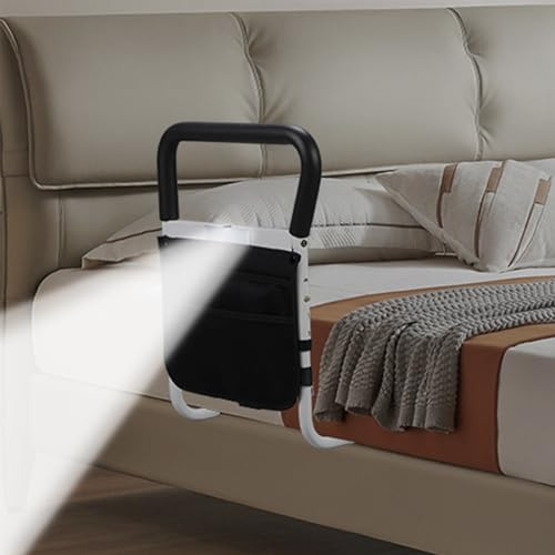 Whemyreat Ringhiera del letto allungabile, per adulti anziani, guida regolabile in altezza, con luce di movimento e custodia, protezione contro le cadute del letto, impedisce le maniglie sul letto