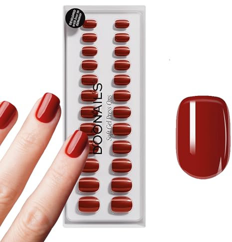 DOONAILS – Press On Nails 30er Set Mon Cheri Square Form Rot– Nägel zum Aufkleben Full Cover in Salonqualität – Fake nails soft gel Extra Short – Natürliches & angenehmes Tragegefühl