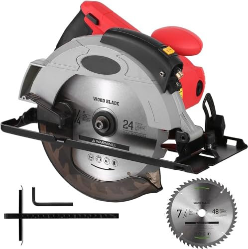 Scie circulaire 12A 5 500 tr/min avec lame de scie circulaire de 7-1/4'' et profondeur de coupe maximale de 2,45'' (90°), 1,81'' (45°) for la coupe du bois et des bûches